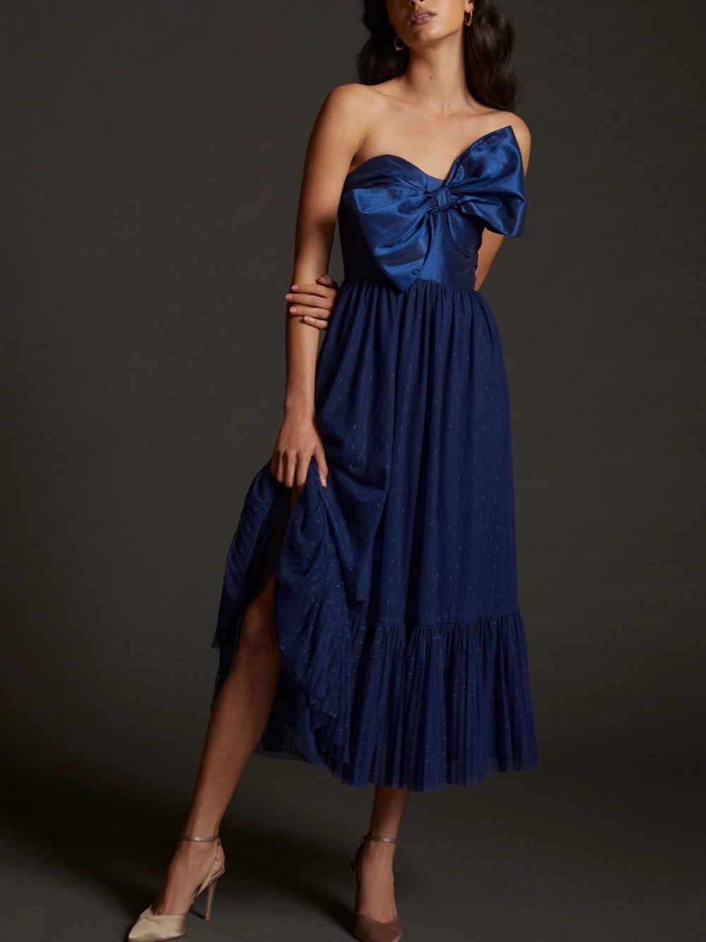Hutch For Anthropologie Tulle Strapless Bow-Tie Midi Dress Womens Sz 0 Navy $230